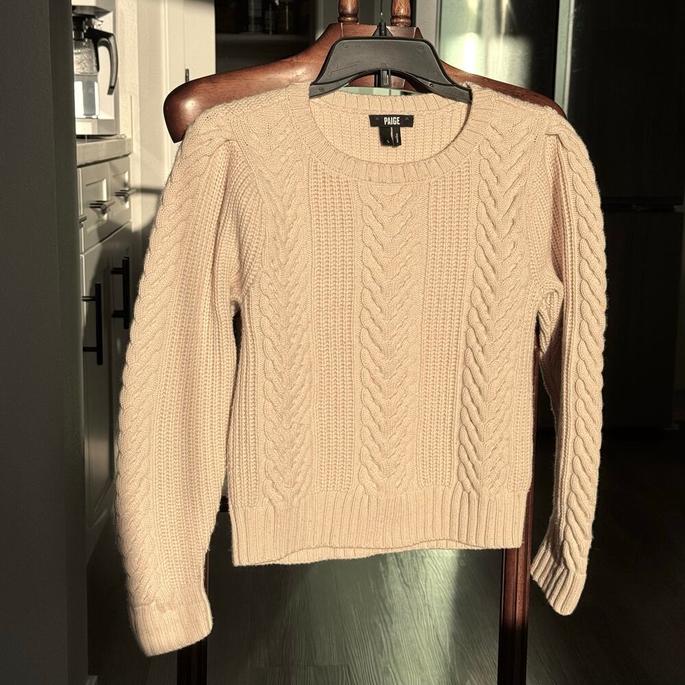 PAIGE Cable Knit Wool Blend Sweater Women’s Size S Beige Cream Chunky Pullover